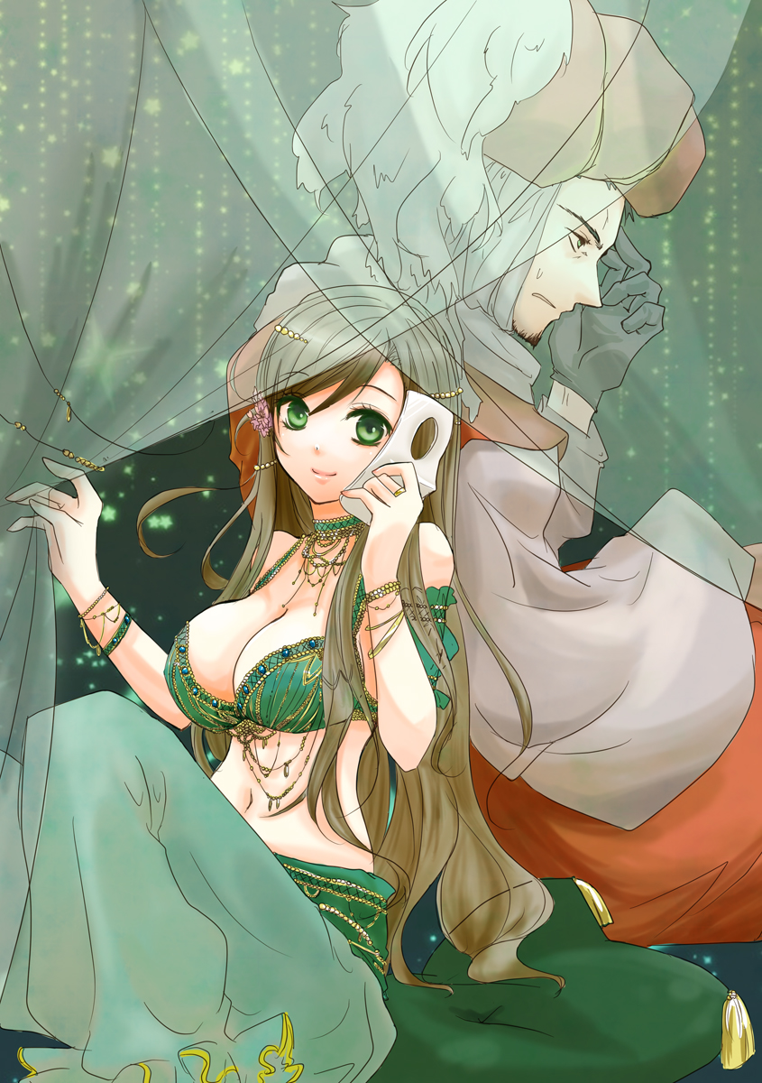 axis_powers_hetalia, bad_id, bangle, belly_dancer, bracelet, breasts, brown_hair, cleavage