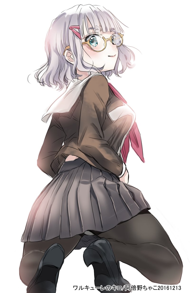 1girl, artist_name, ass, breasts, commentary_request, copyright_name, full_body, glasses