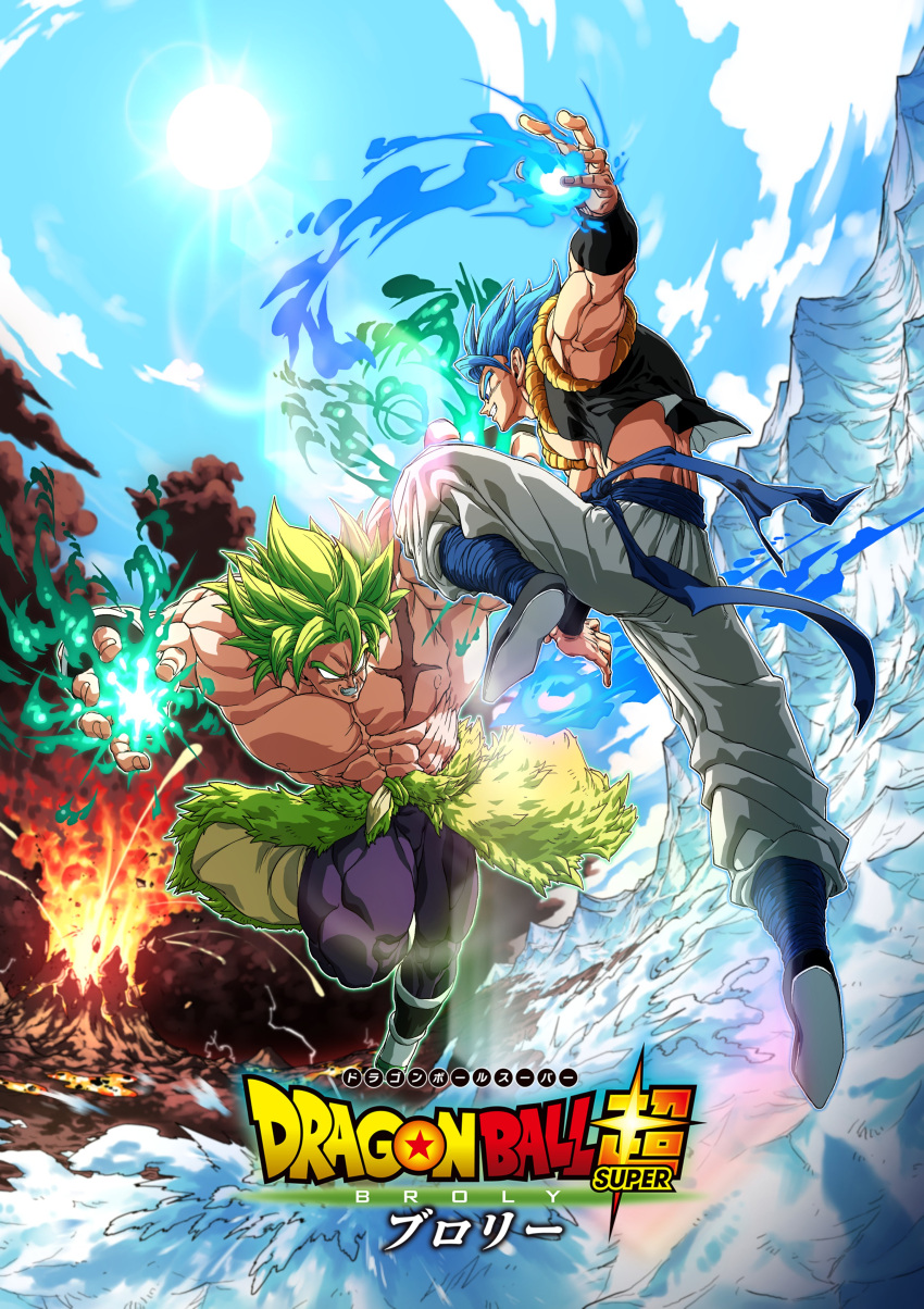 2boys, abs, absurdres, bakarott, blue_hair, broly_(dragon_ball_super), dragon_ball, dragon_ball_super