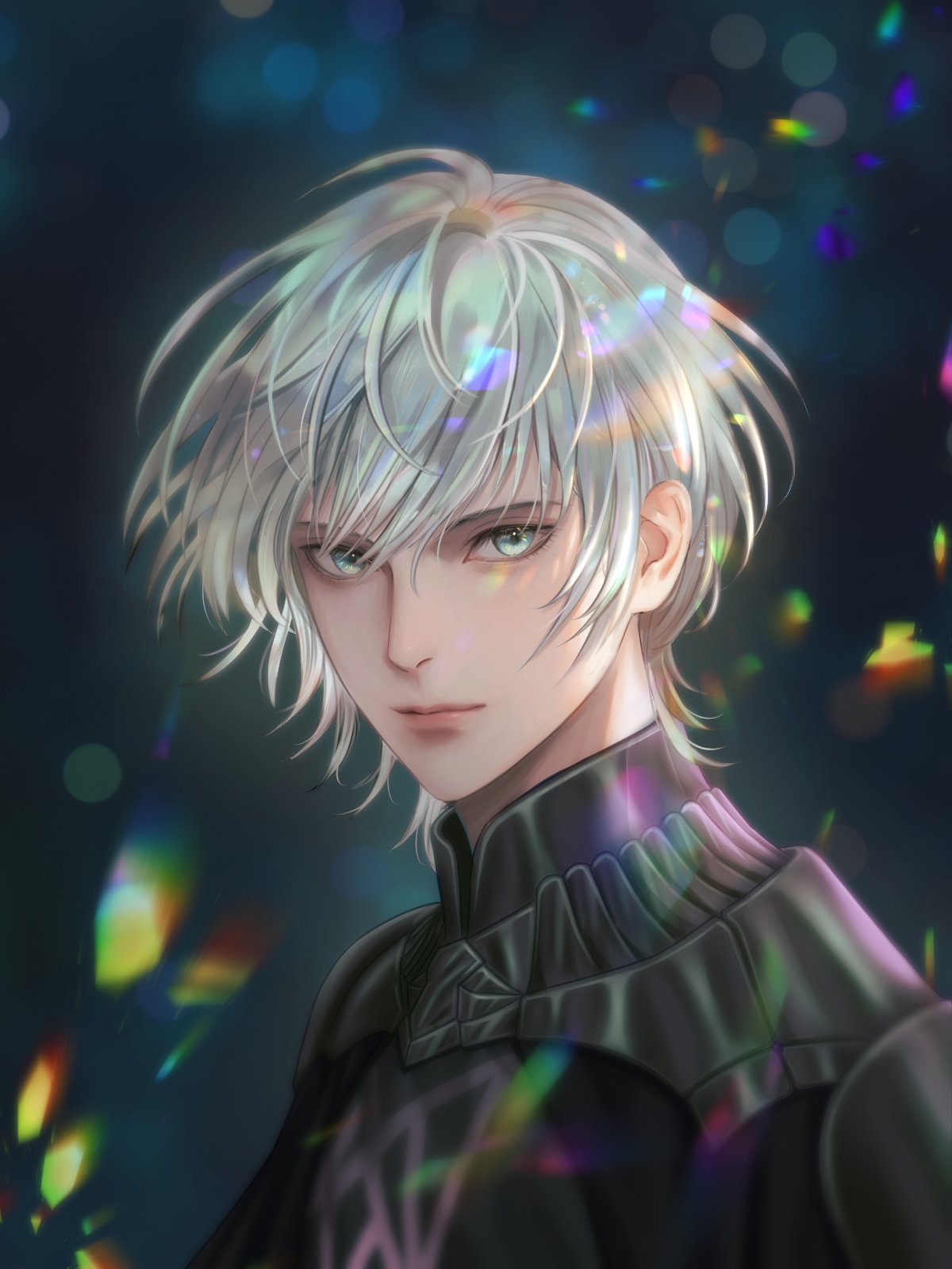 1boy, armor, black_armor, byleth_(fire_emblem), byleth_(male)_(fire_emblem), closed_mouth, commentary_request, fire_emblem