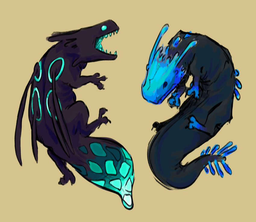 black_eyes, black_scales, blue_eyes, blue_lizard_(rain_world), blue_scales, blue_tail, blue_teeth, creature