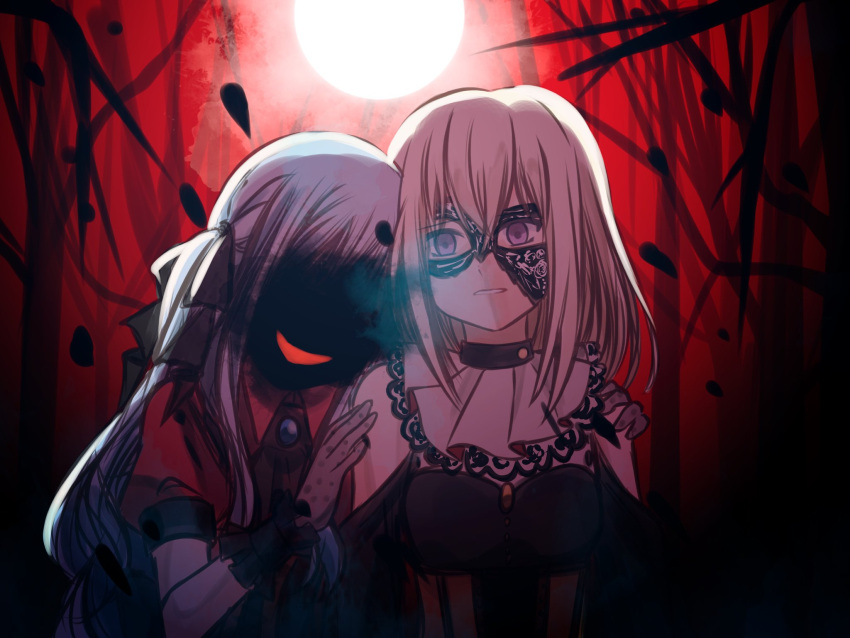 2girls, ascot, bang_dream!, bang_dream!_it's_mygo!!!!!, black_ascot, black_gloves, black_mask, black_ribbon