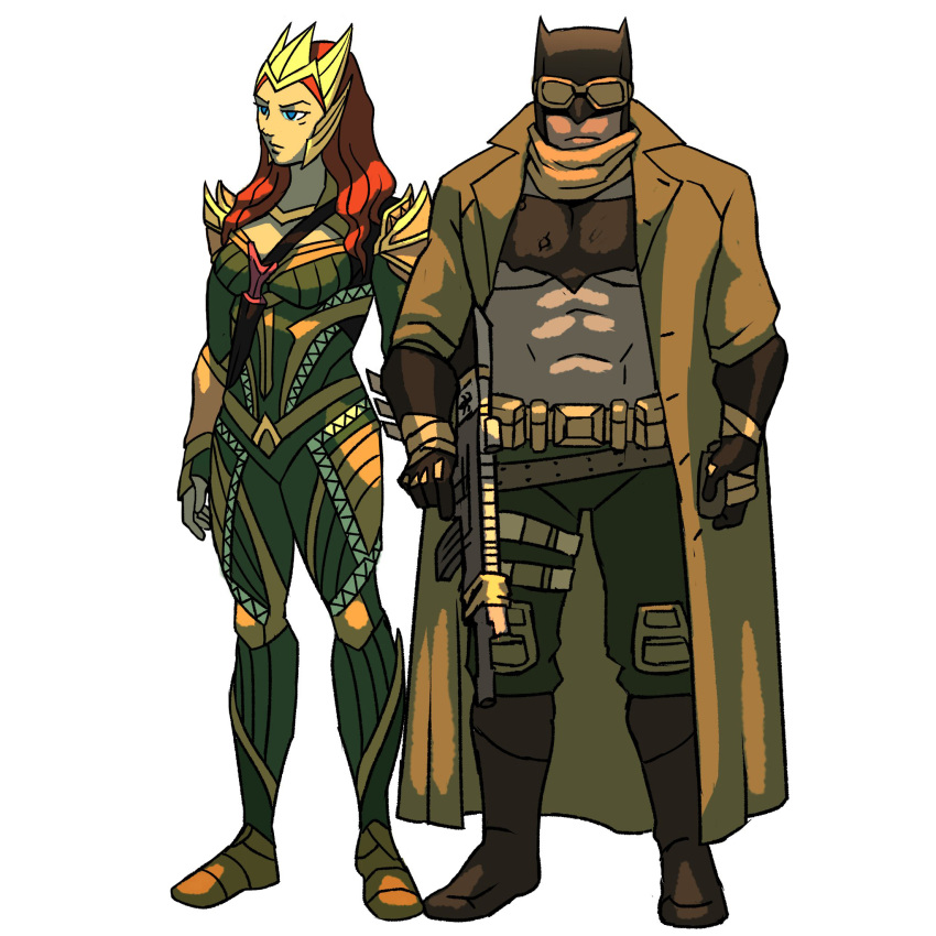 1boy, 1girl, amber_heard, aquaman_(series), armor, artist_request, batman, batman_(series)