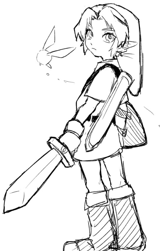 1boy, belt, child, expressionless, fairy, full_body, greyscale, hat