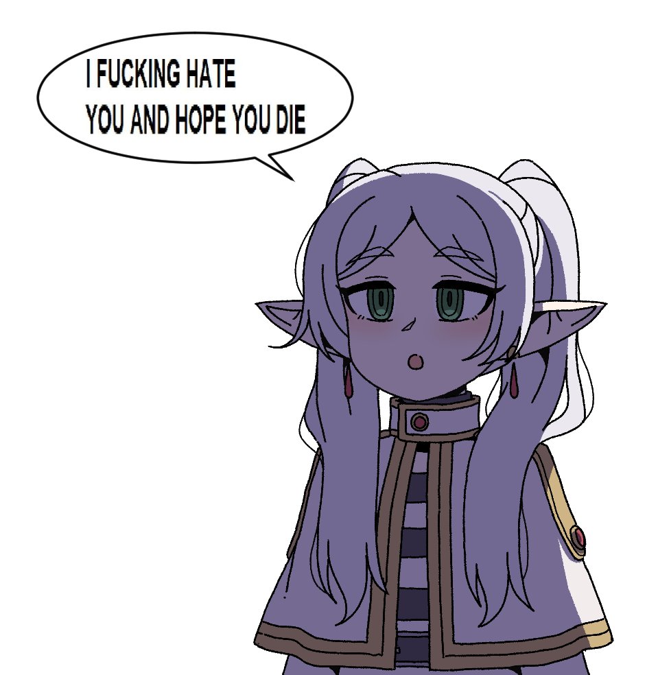 1girl, capelet, commentary, earrings, elf, english_text, frieren, green_eyes