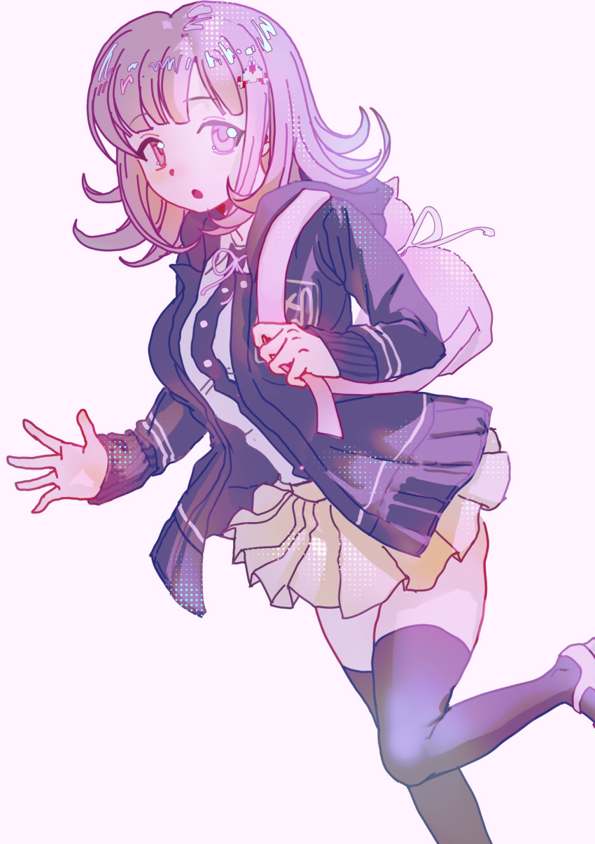 1girl, animal_bag, breasts, brown_hair, brown_skirt, collared_shirt, danganronpa_(series), danganronpa_2:_goodbye_despair