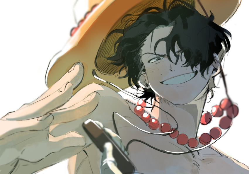 1boy, c_a_k_e, close-up, commentary, freckles, hair_over_one_eye, hat, highres