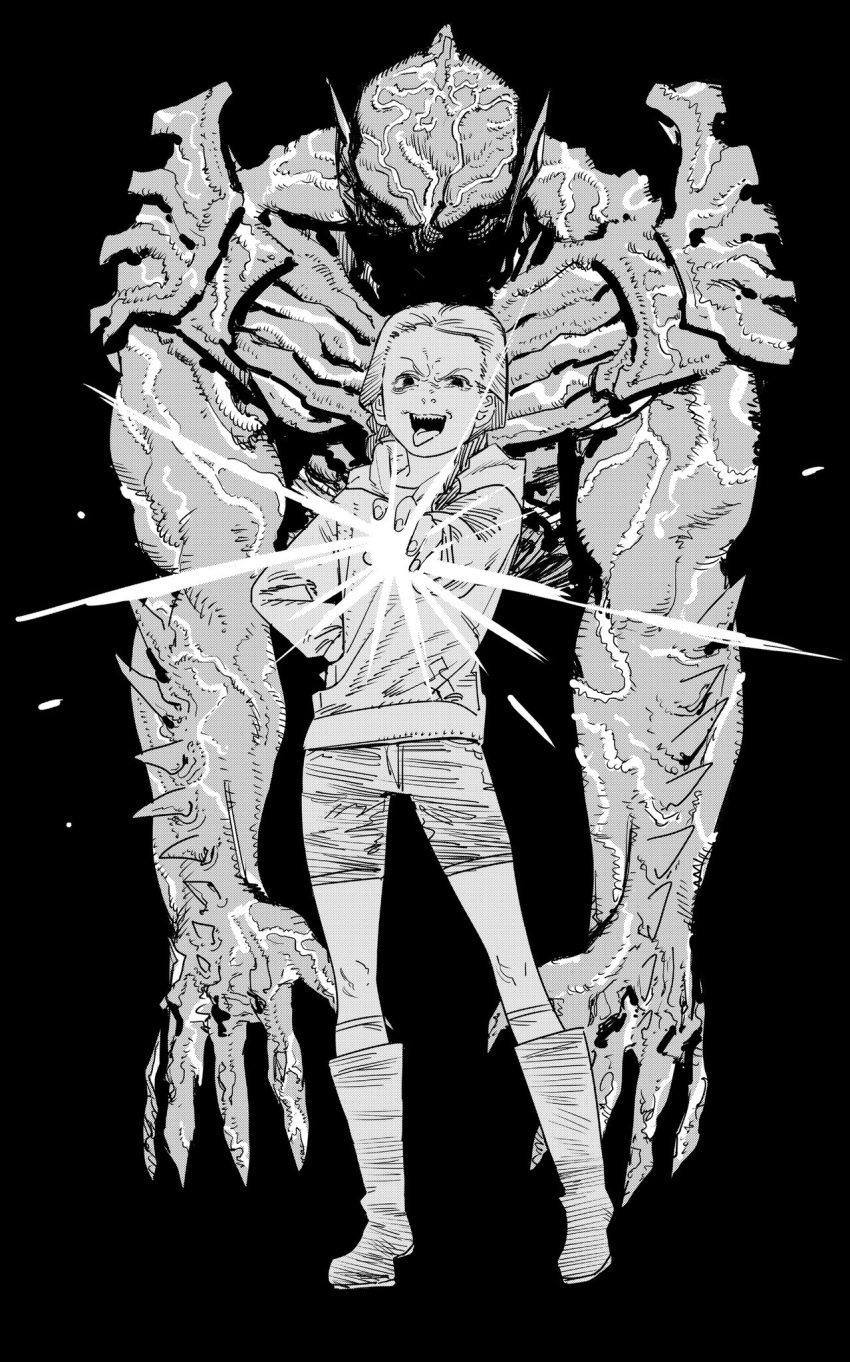 1boy, 1girl, alien, armor, boots, braid, commentary_request, facing_viewer
