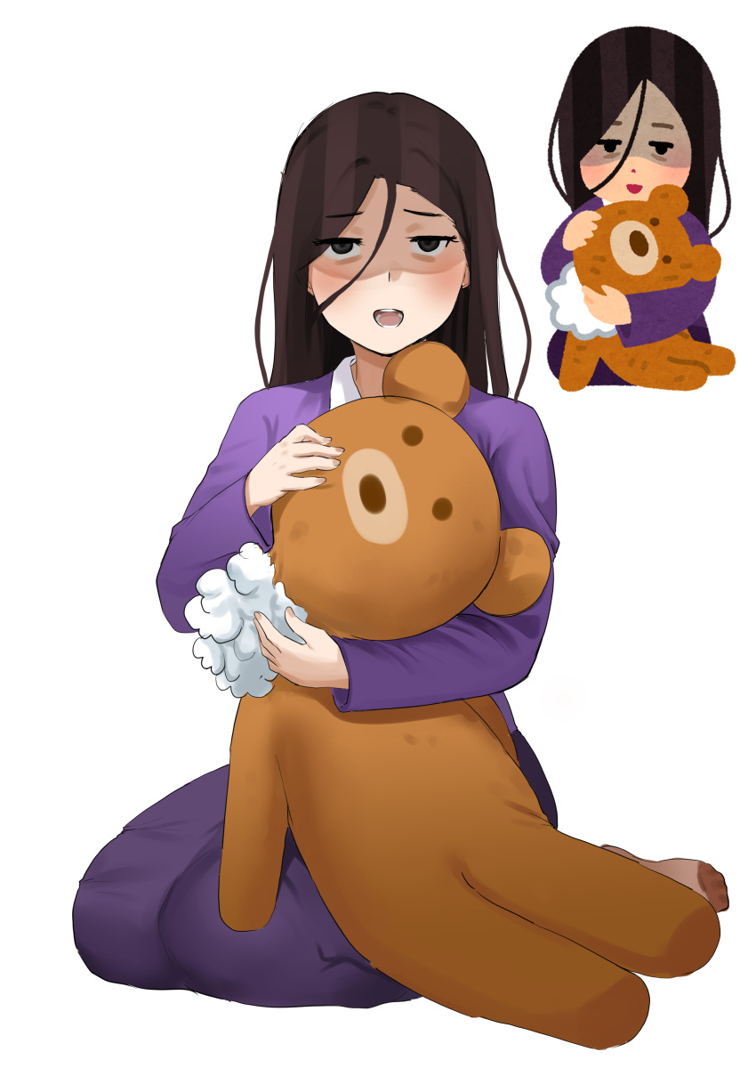 1girl, absurdres, brown_hair, chibi, derivative_work, full_body, hair_between_eyes, highres