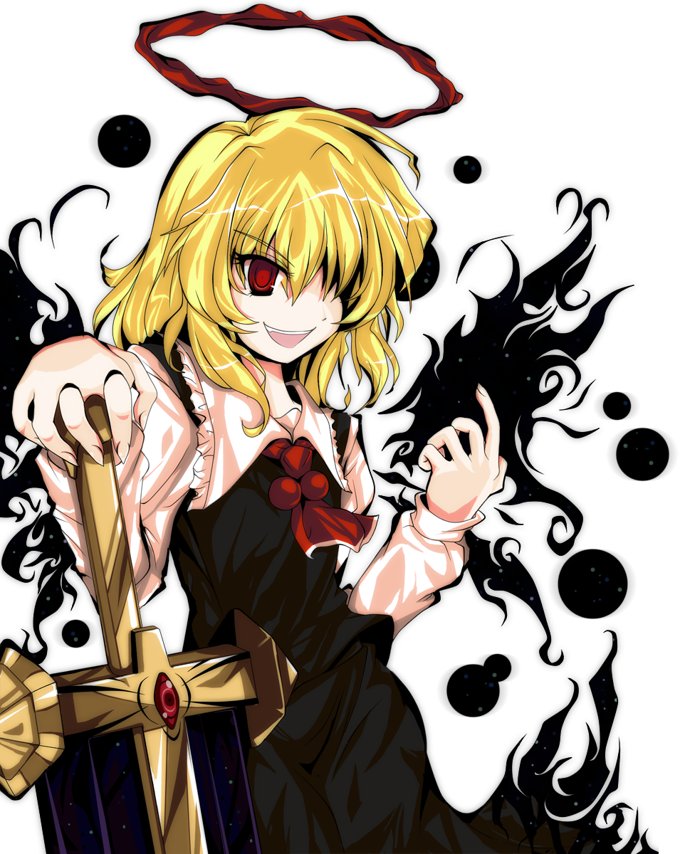 adesa, alphes_(style), blonde_hair, darkness, ex-rumia, hair_over_one_eye, hair_ribbon, halo