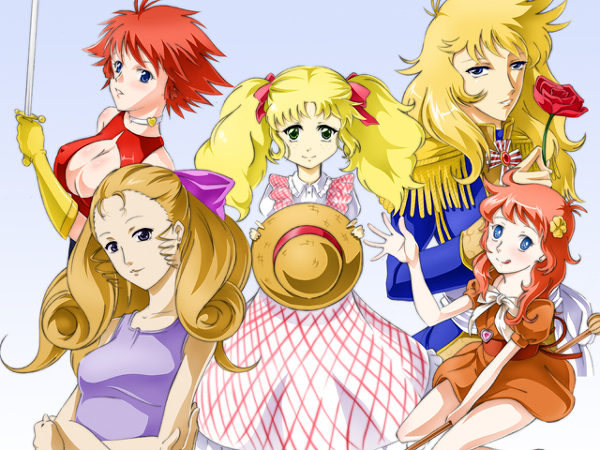 5girls, ace_wo_nerae, breasts, candy_candy, cleavage, cutey_honey, cutie_honey, cutie_honey_(character)