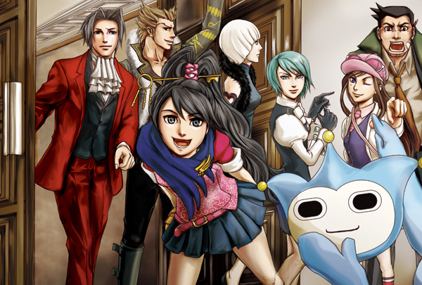 3boys, 4girls, ace_attorney, ace_attorney_investigations, ace_attorney_investigations:_miles_edgeworth, black_gloves, blue_hair, brown_hair