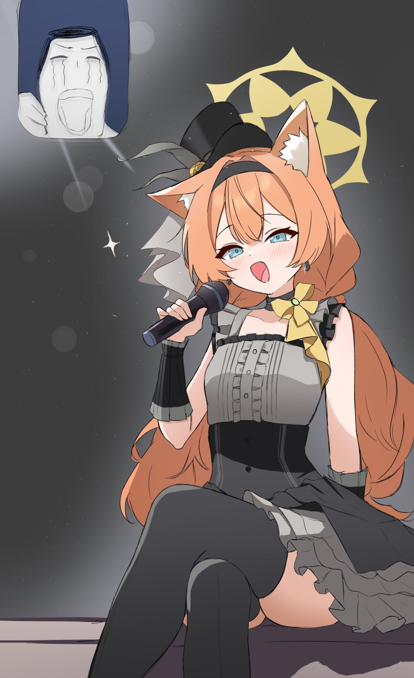 1boy, 1girl, absurdres, animal_ear_fluff, animal_ears, black_dress, black_headband, black_thighhighs