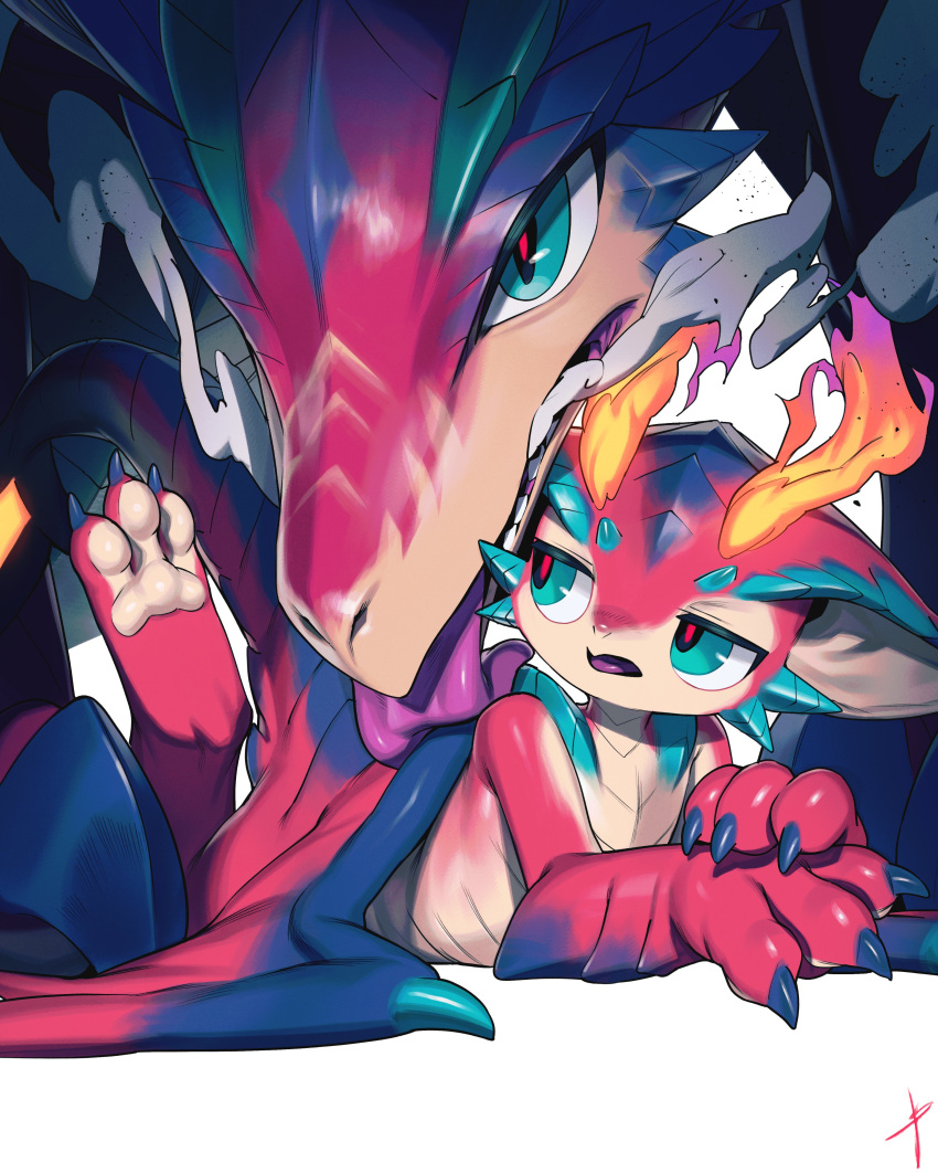 1boy, absurdres, aqua_eyes, blaedic, claws, colored_skin, dragon, dragon_boy