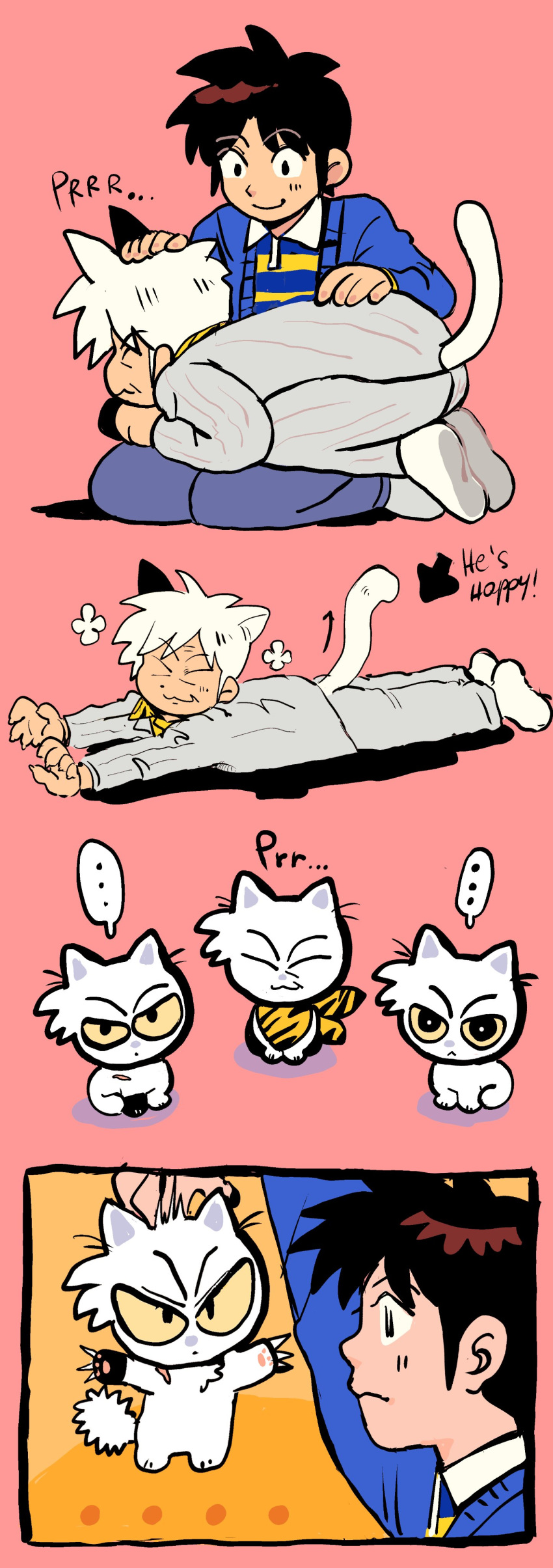 ..., 2boys, absurdres, akagi_shigeru, animal_ears, animal_print, animalization, black_hair