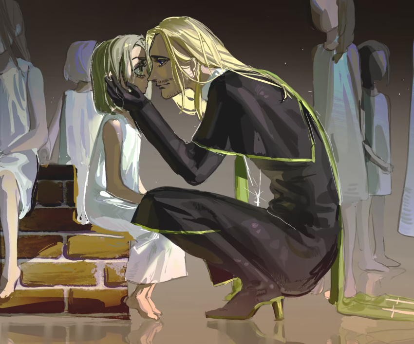 1boy, aged_down, barefoot, blonde_hair, dress, highres, hunter_x_hunter, maqimaqi0113
