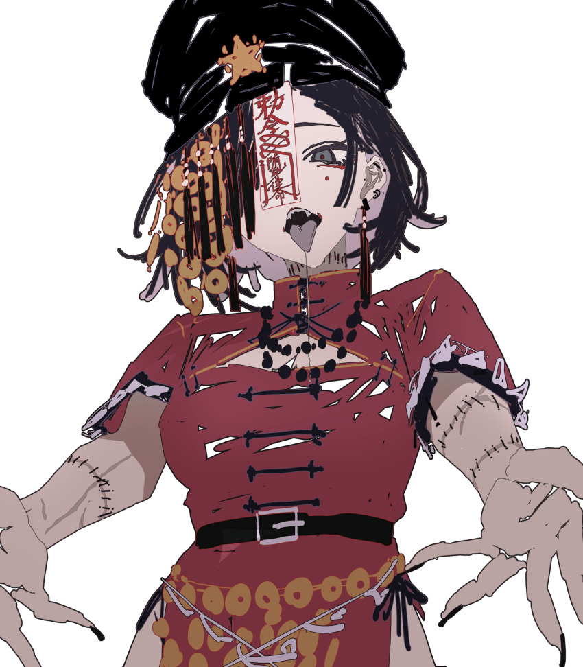 1girl, absurdres, alternate_costume, belt, black_belt, black_hair, black_hat, black_nails