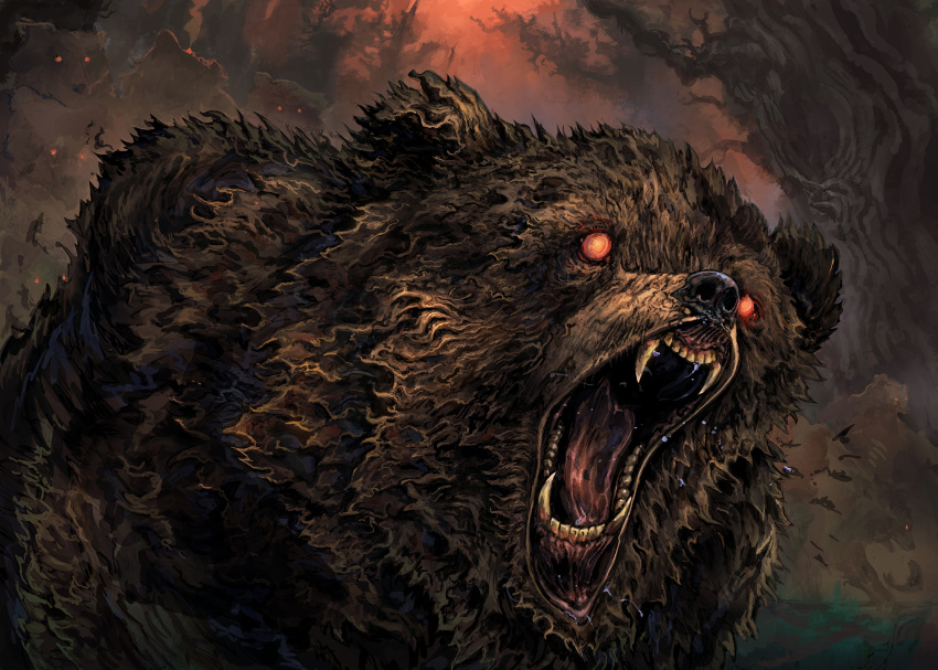 animal_focus, bear, brown_bear, carpet_crawler, commentary, derivative_work, english_commentary, fangs