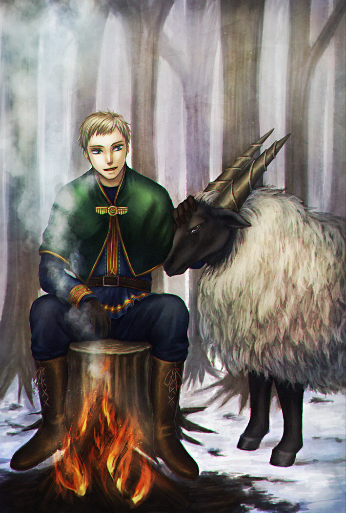 1boy, animal, black_pants, blonde_hair, boots, brown_footwear, capelet, fire