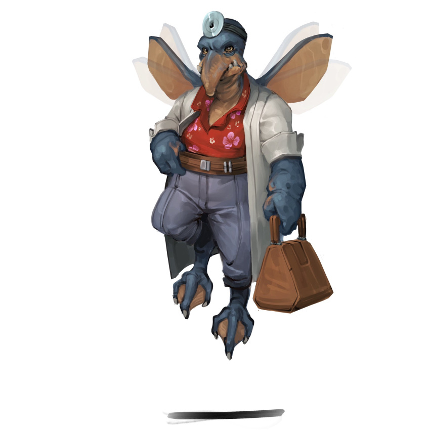 1boy, alien, belt, brown_bag, brown_belt, coat, collared_shirt, flying