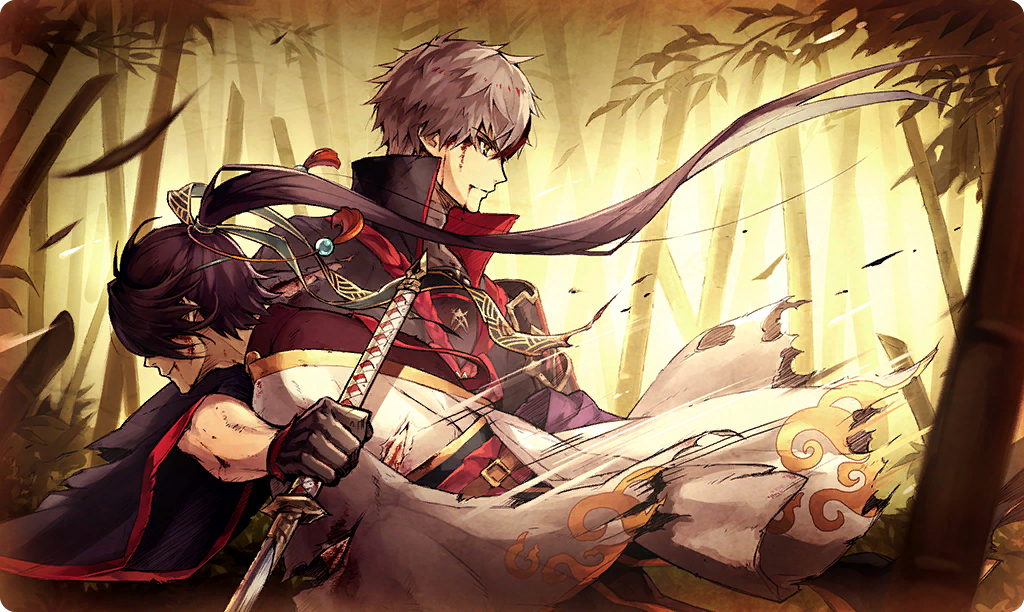 2boys, bamboo, bamboo_forest, black_gloves, black_hair, closed_mouth, commentary, creto_(ta_ga_tame_no_alchemist)