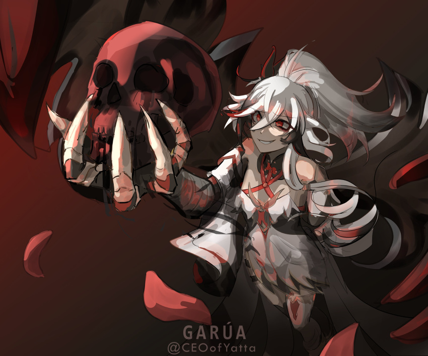 1girl, :d, absurdres, artist_name, black_hair, ceoofyatta, chinese_clothes, claws