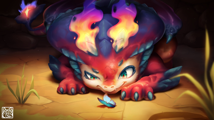 absurdres, bug, butterfly, commentary_request, dragon, green_eyes, highres, kyonart