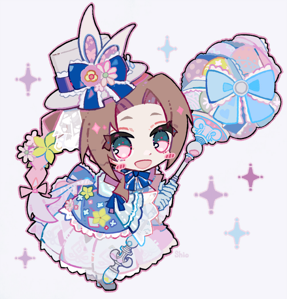 1girl, aerith_gainsborough, aerith_gainsborough_(classic_coney), animal_ears, blue_dress, braid, braided_ponytail, brown_hair