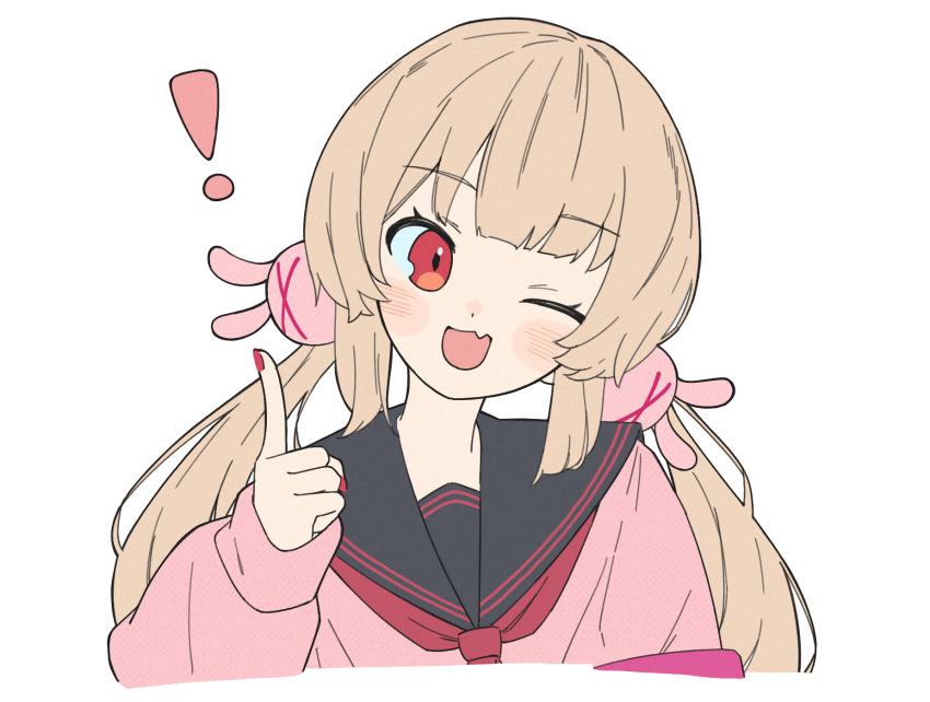 !, 1girl, black_sailor_collar, blush, fang, hair_ornament, highres, light_brown_hair