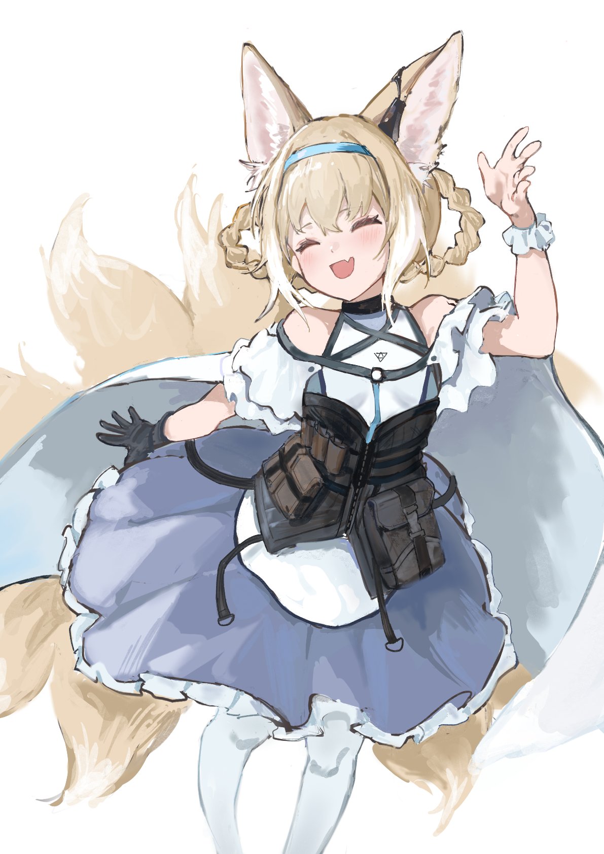 1girl, animal_ear_fluff, animal_ears, apron, arknights, bare_shoulders, black_gloves, blonde_hair