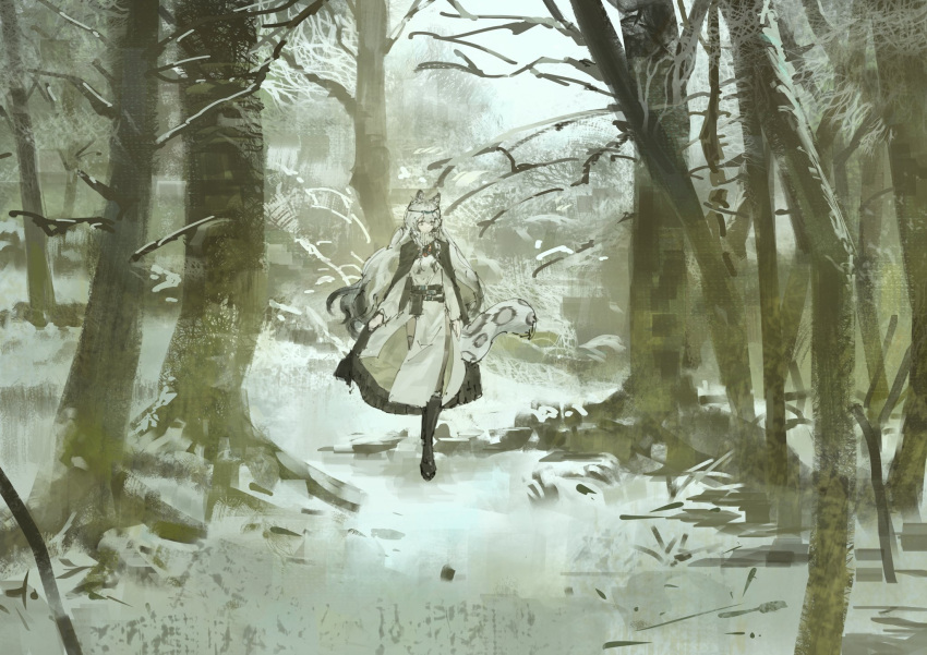 1girl, animal_ears, arknights, black_cape, cape, commentary_request, day, dress