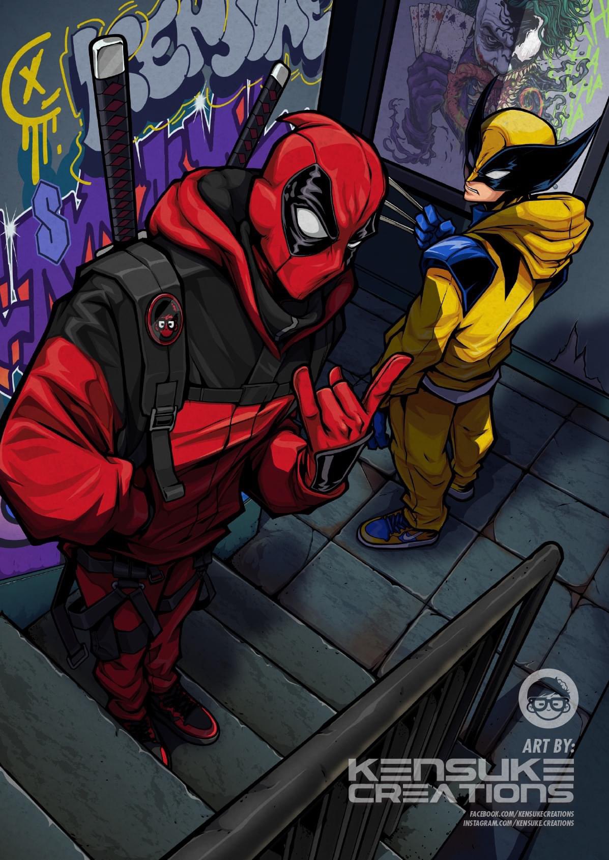 2boys, \m/, adapted_costume, artist_name, back, batman_(series), blue_gloves, card