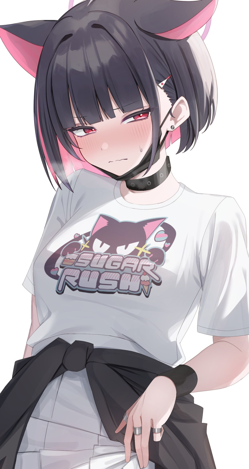 1girl, absurdres, black_mask, blue_archive, clothes_around_waist, colored_inner_animal_ears, colored_inner_hair, extra_ears