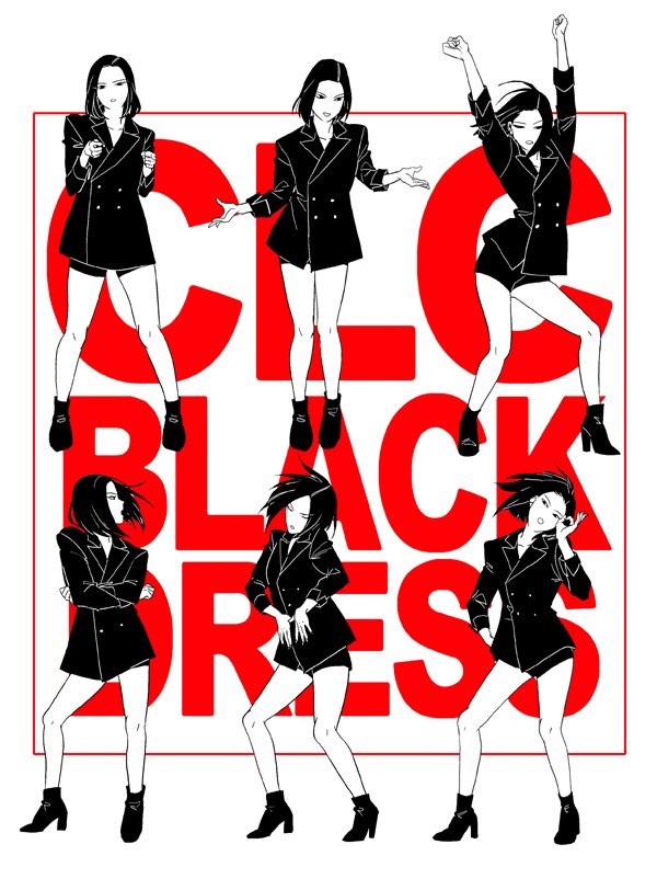 1girl, arms_up, bob_cut, boots, clc_(k-pop_group), commentary, crossed_arms, dancing