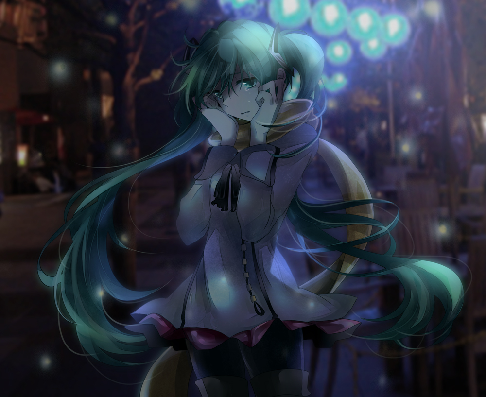 hatsune_miku, mariwai_(marireroy), scarf, shinri_ibitsu, tears, twintails, vocaloid