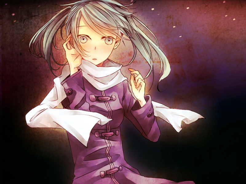 aqua_eyes, aqua_hair, blue_eyes, coat, hatsune_miku, lavender_hair, night, open_mouth