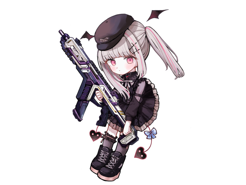 1girl, apex_legends, assault_rifle, asumi_sena, asumi_sena_(3rd_costume), asymmetrical_legwear, belt_collar, beret