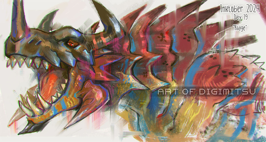 artist_name, digimitsuart, digimon, digimon_(creature), dragon, english_text, grey_background, horns