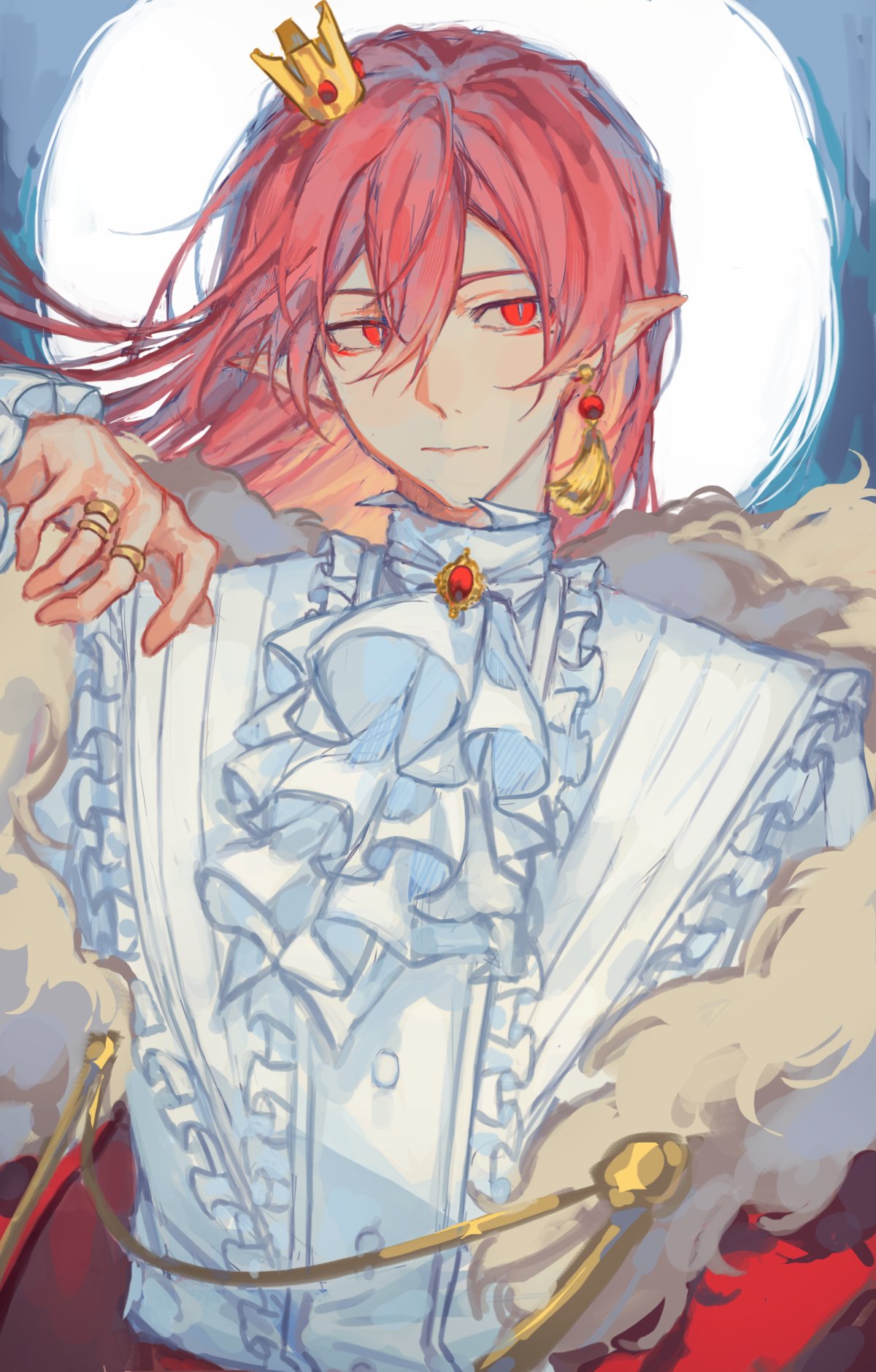 1boy, androgynous, animification, ascot, bishounen, brooch, cape, commentary