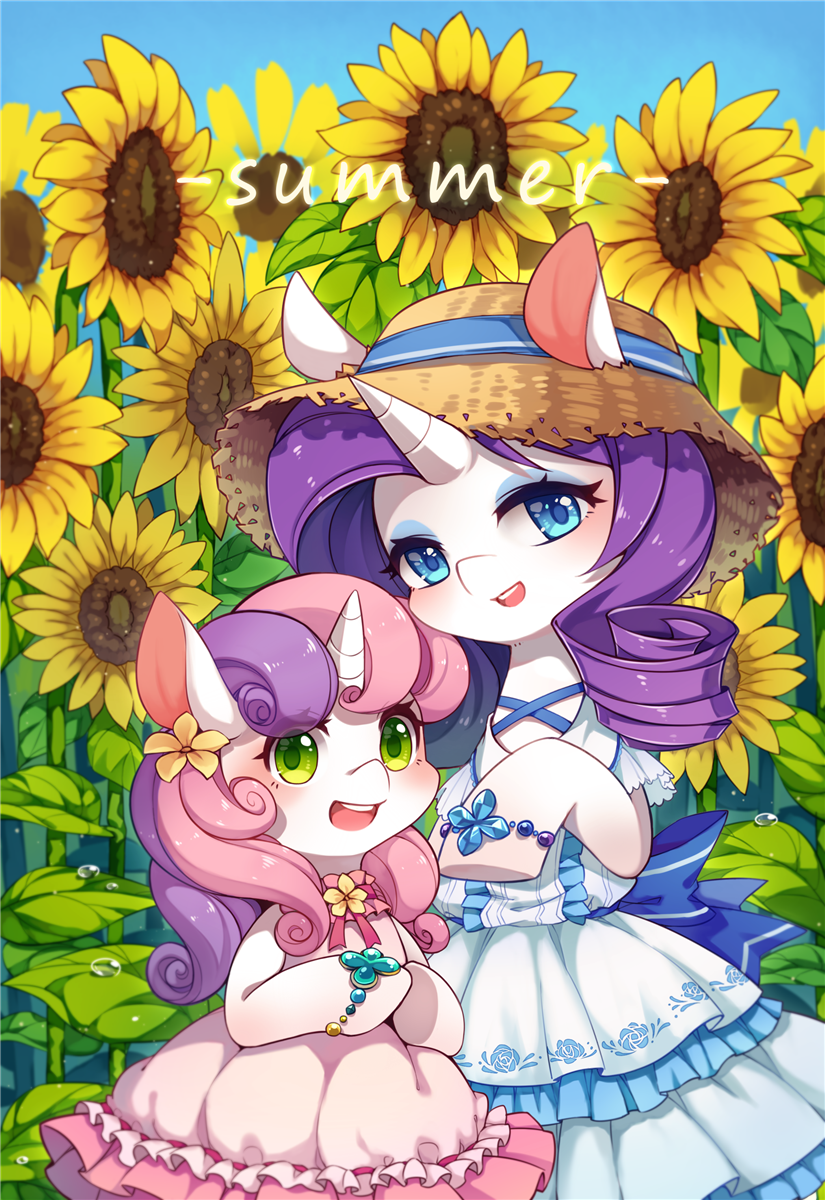 2girls, animal_ears, animal_hands, blue_dress, blue_eyes, blue_eyeshadow, blush, bracelet
