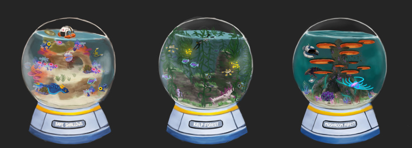 absurdres, black_background, bladderfish_(subnautica), boomerang_(subnautica), crystal_ball, deborad, english_text, fish