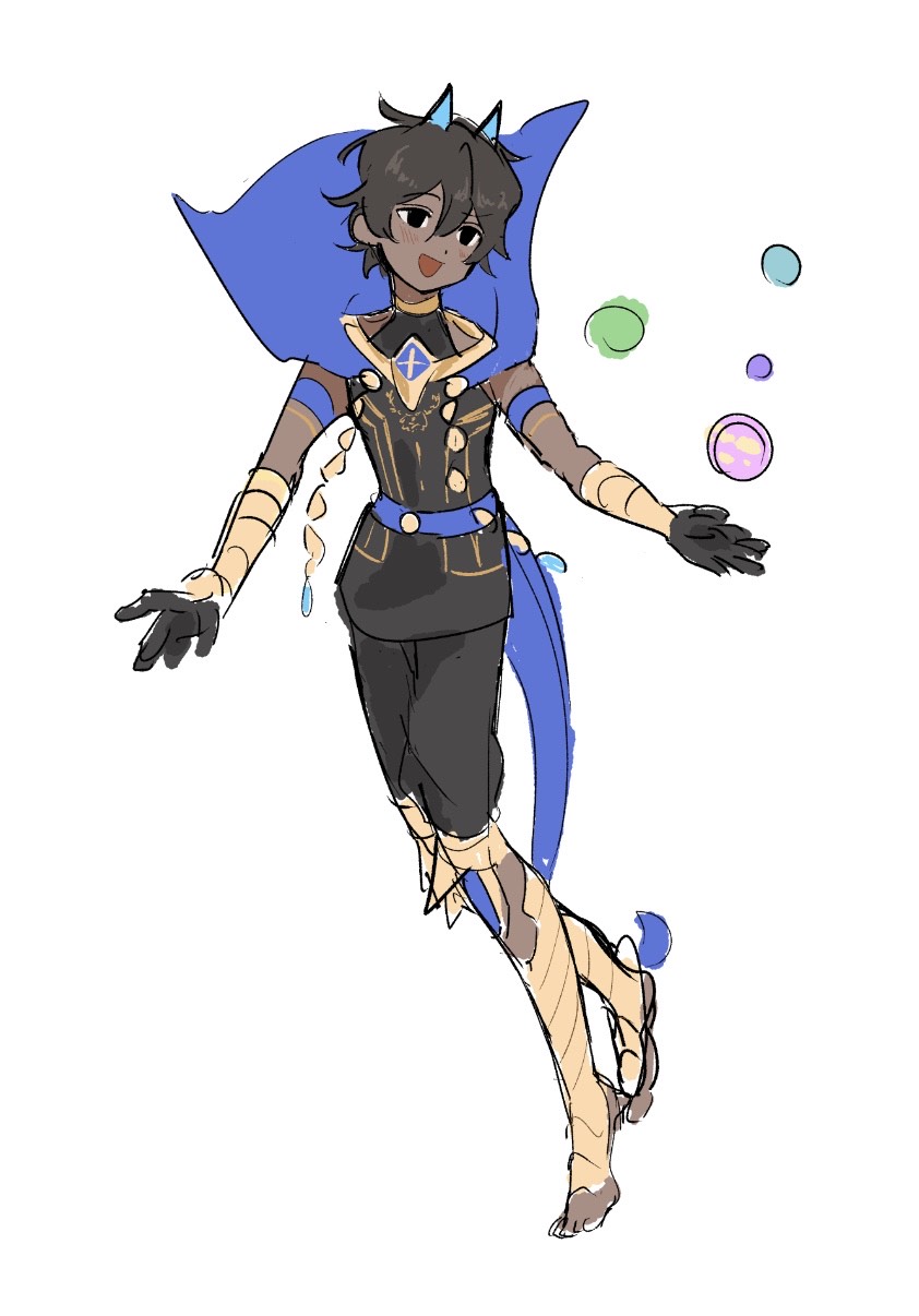 :d, arjuna_(fate), arjuna_alter_(fate), black_eyes, black_gloves, black_hair, black_pants, blue_cape