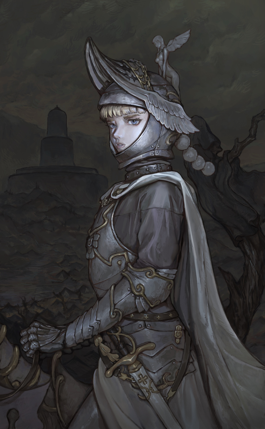 1girl, absurdres, armor, barding, berserk, blonde_hair, blue_eyes, breastplate