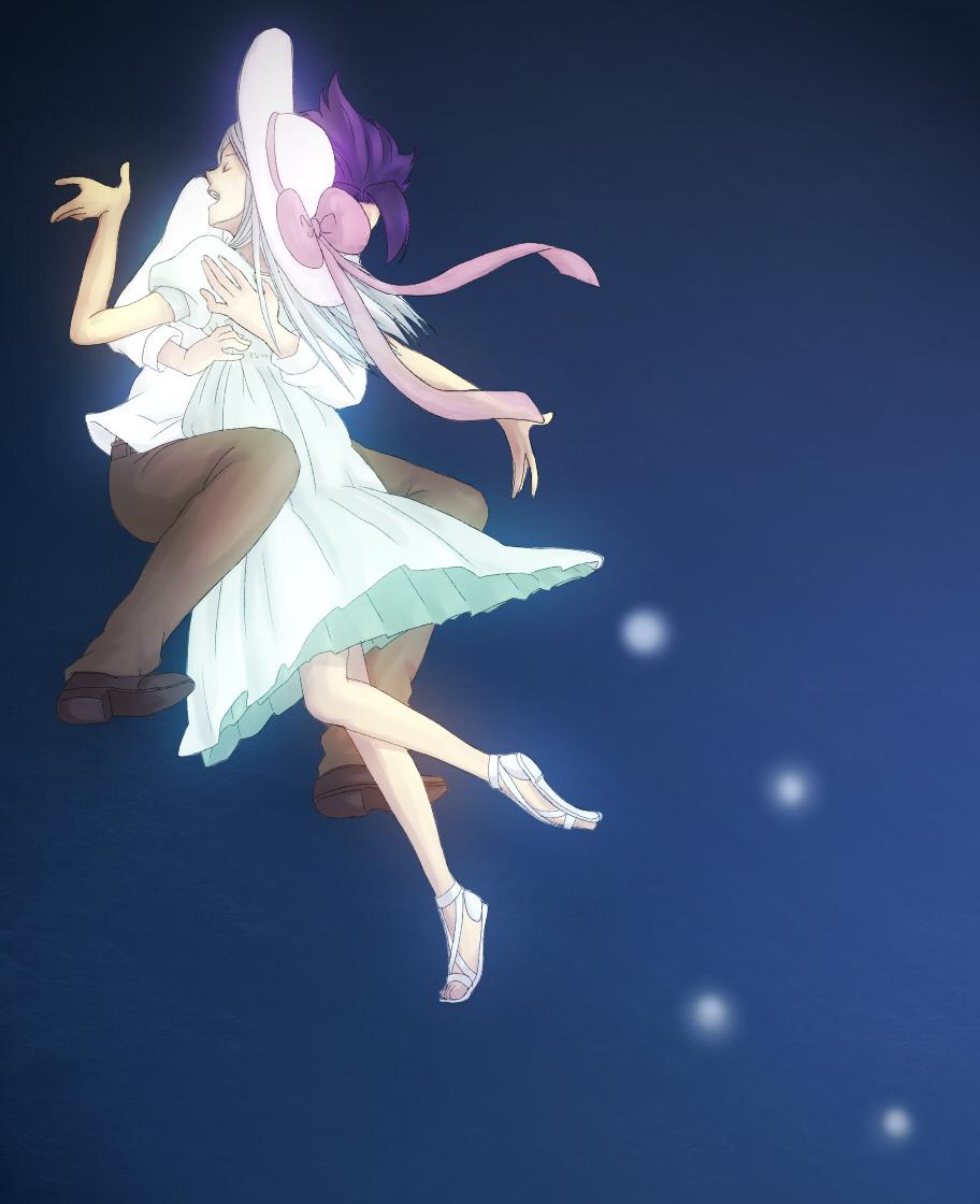 comforting, dress, hat, head_(star_driver), hyuuga_toki, kita_no_miko, long_hair, miyabi_reiji