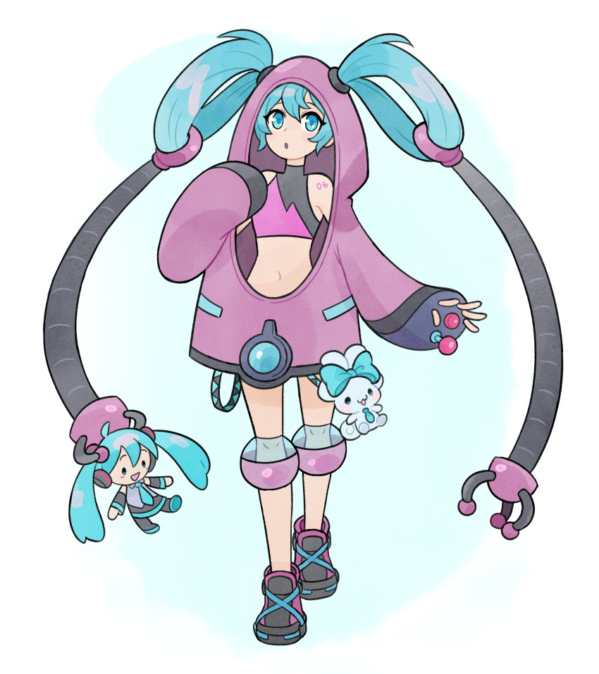 1girl, absurdres, black_footwear, blue_eyes, blue_hair, capsule, chibi, cinnamoroll