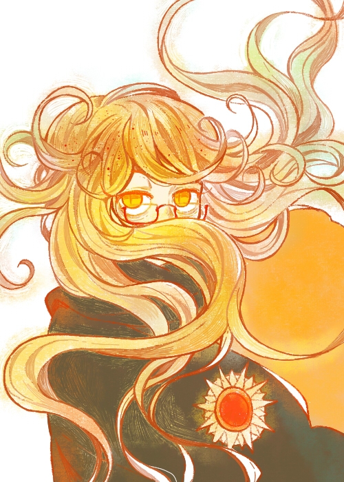 1boy, blonde_hair, floating_hair, funamusea, glasses, long_hair, looking_at_viewer, siralos_(funamusea)