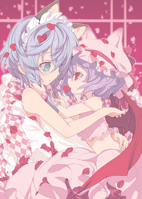 animal_ears, aqua_eyes, bat_wings, blade_(artist), blade_(lovewn), blue_hair, blush, camisole