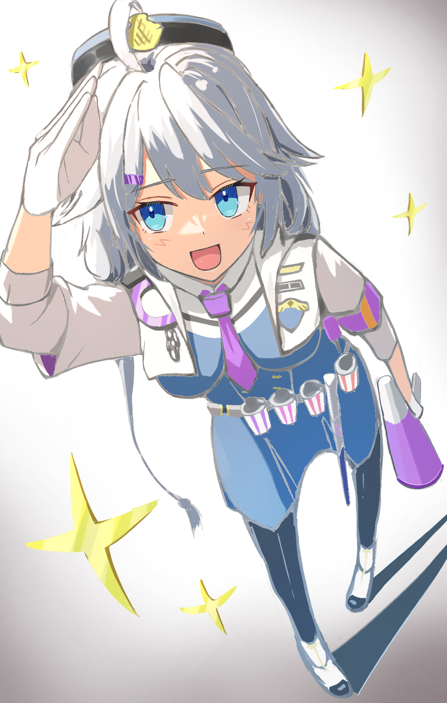 1girl, ahoge, baton_(weapon), belt, black_pantyhose, blue_archive, blue_eyes, boots