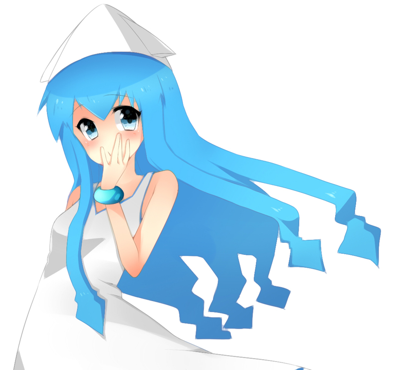 blue_eyes, blue_hair, dress, hat, ikamusume, karuto, long_hair, shinryaku!_ikamusume