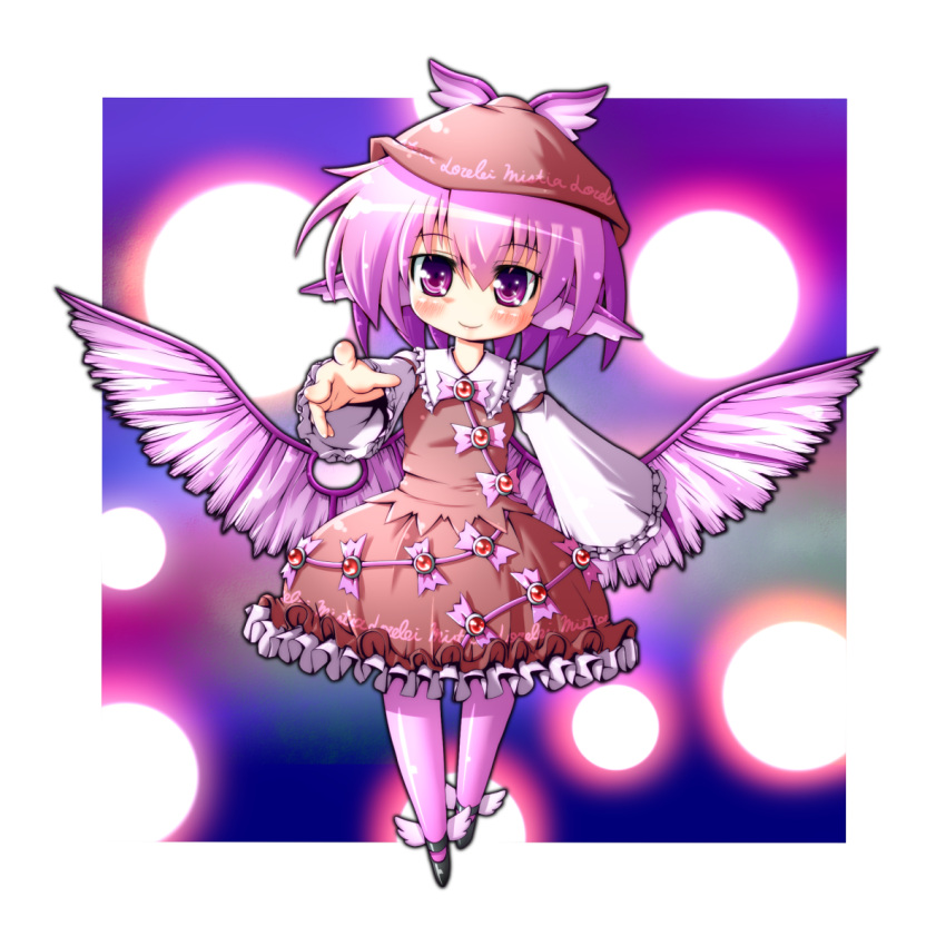 animal_ears, bad_id, dress, hat, highres, mystia_lorelei, outstretched_arm, pink_eyes
